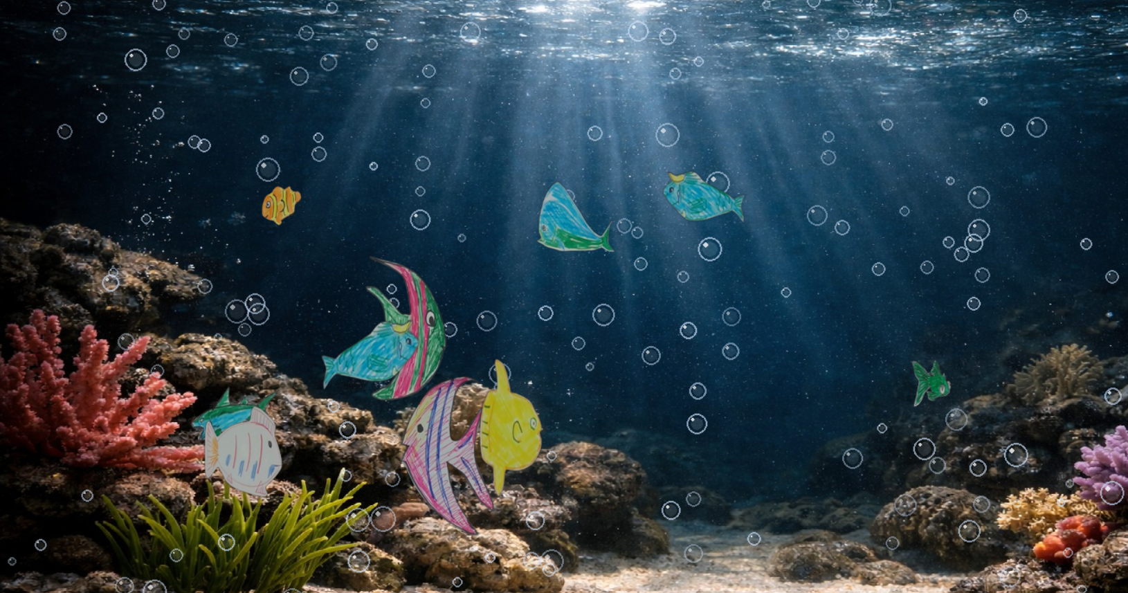 自分で描いた魚を泳がせてみよう